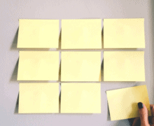 six sticky notes on a board
