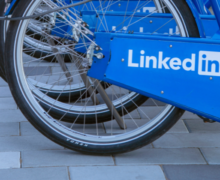 LinkedIn logo on a bike