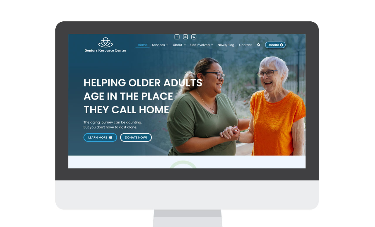 src-single Homepage sample demonstrating WordPress design and development for local nonprofit, Seniors Resource Center