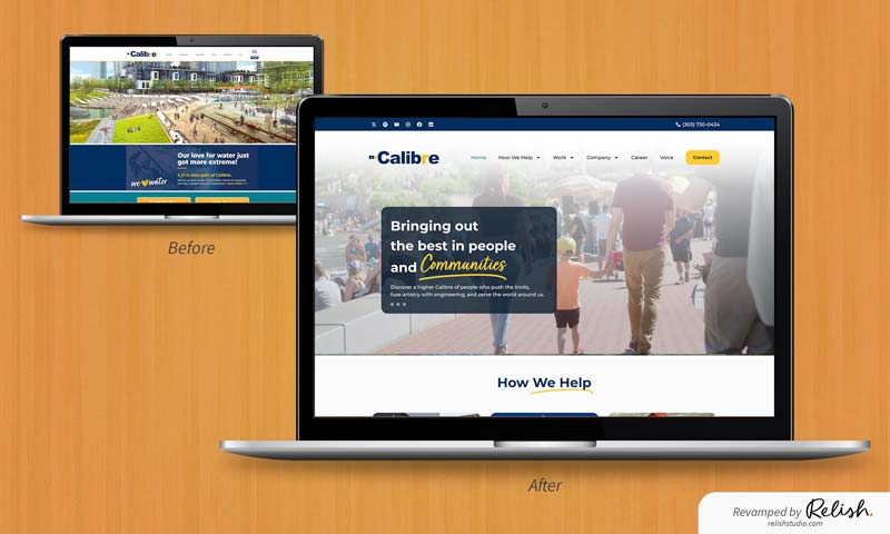 Calibre Engineering homepage before and after the Relish Studio redesign